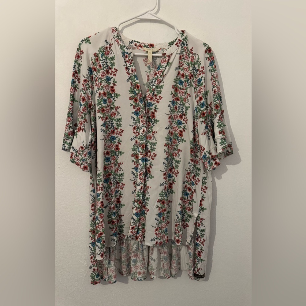 Matilda Jane Our Atlas Top Floral Button Up Boho Cottage Hi Low Hem Size Large